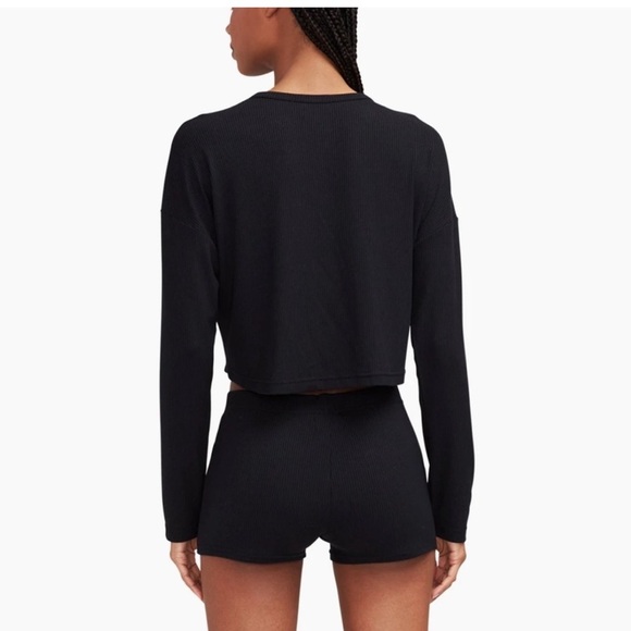 Naadam Ribbed lightweight cashmere blend crop henley black XS - Picture 4 of 9